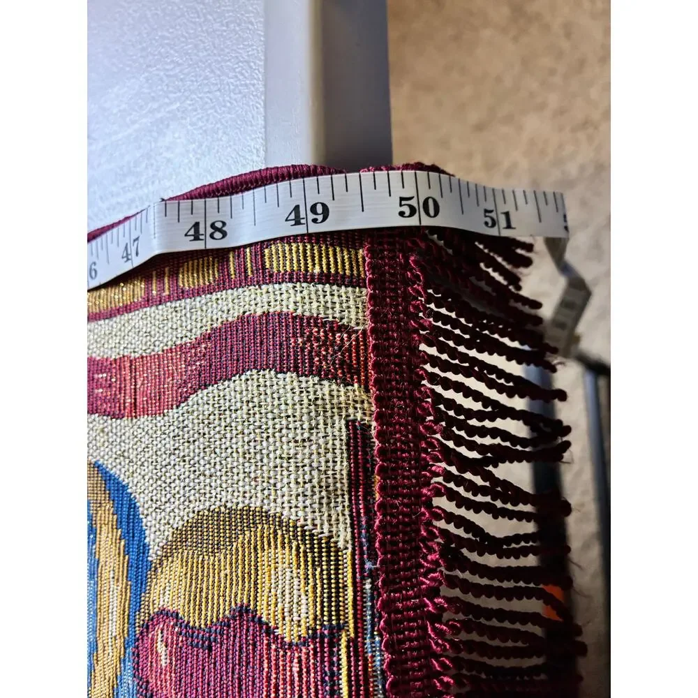 Vintage Christmas Tapestry Table Runner Holiday Ornament Garland Fringe 50